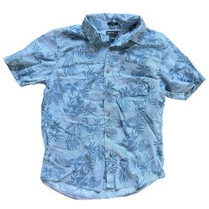 Eddie Bauer Blue Hawaiian Print Men's Short Sleeve Button Front Shirt size Med